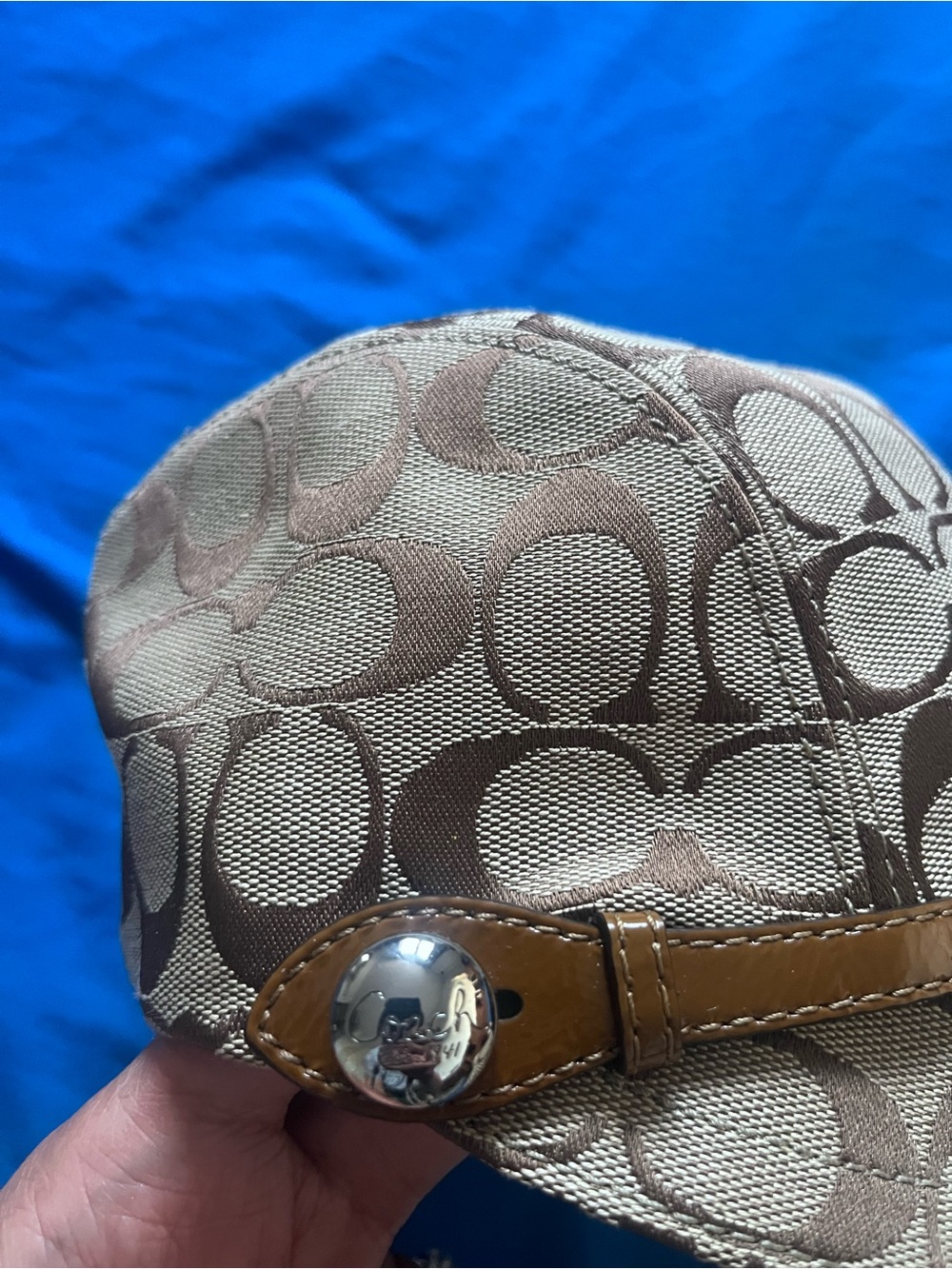 Coach Satin and Monogram Cadet Cap in Taupe and Brown - Picture 2 of 3